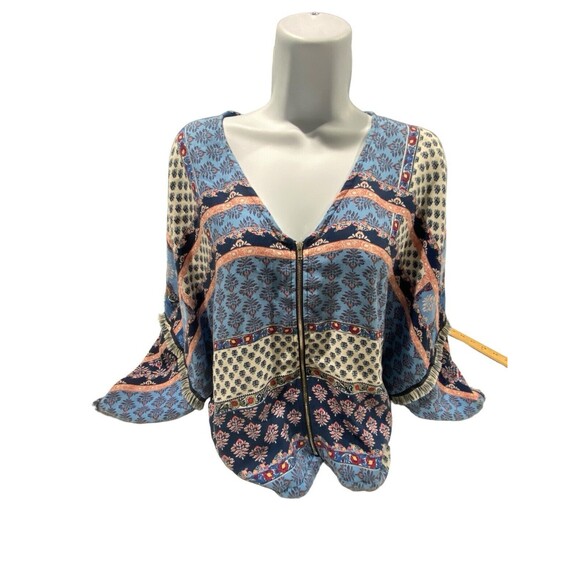 Signature Eight Womens Zip Up Tassel Boho Hippie Blouse Sz Small Lined - Picture 3 of 10